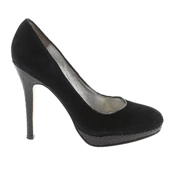 Beverly Feldman suede snake embossed black Heels Retro Glam!! - Picture 1 of 6
